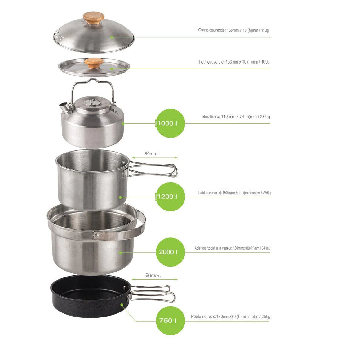 Outdoor 4 Piece Stainless Steel Jacketed Pot Set