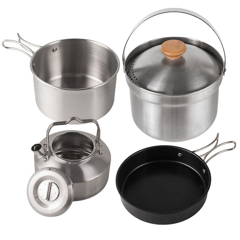 Outdoor 4 Piece Stainless Steel Jacketed Pot Set