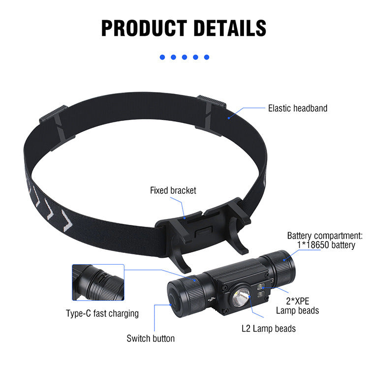 High Power Aluminum Alloy Head Rechargeable Head Lamp